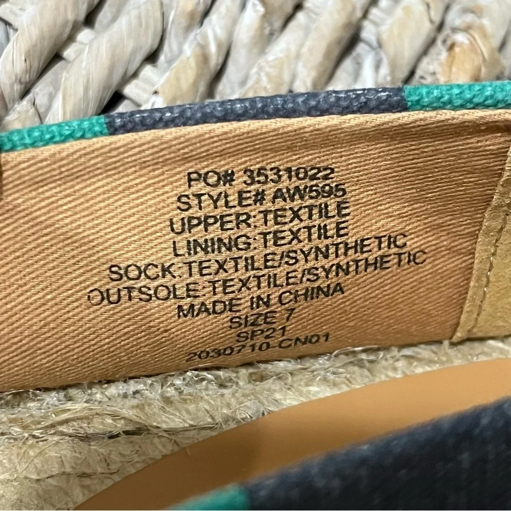 J. Crew Striped Canvas Slip-On Flat Espadrilles‎ Navy Kelly Green AW595 7 NIB